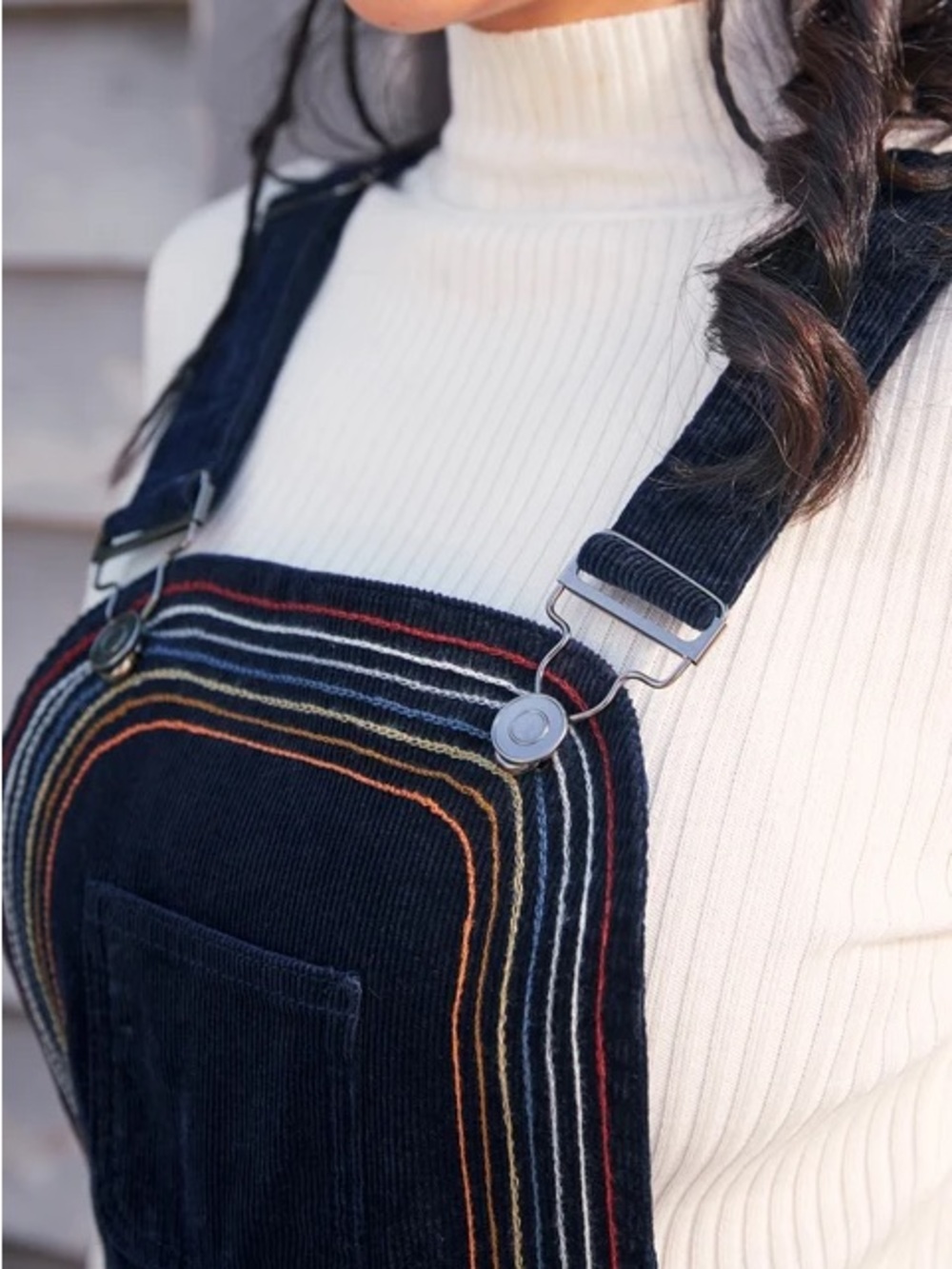 NWT ModCloth Rainbow With Me Corduroy Overalls Vintage Navy Size 6 - Picture 3 of 9